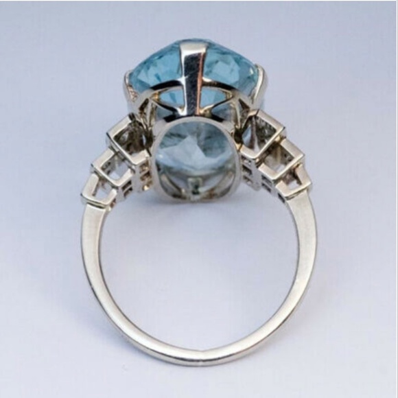 New 925 Silver  Oval Cut Big Aquamarine Ring, cute Ring, shiny Ring. - Picture 5 of 6